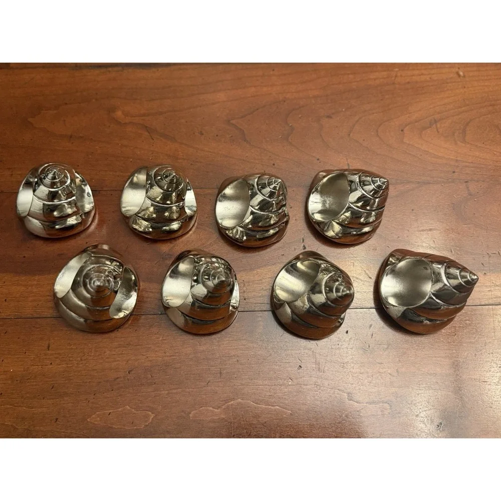 Set of 8 Vintage Silver Plated Seashell Napkin Rings Coastal Nautical Beach 8pc